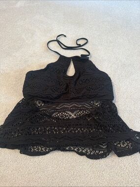Hula Honey Black Crochet Halter Top Swim